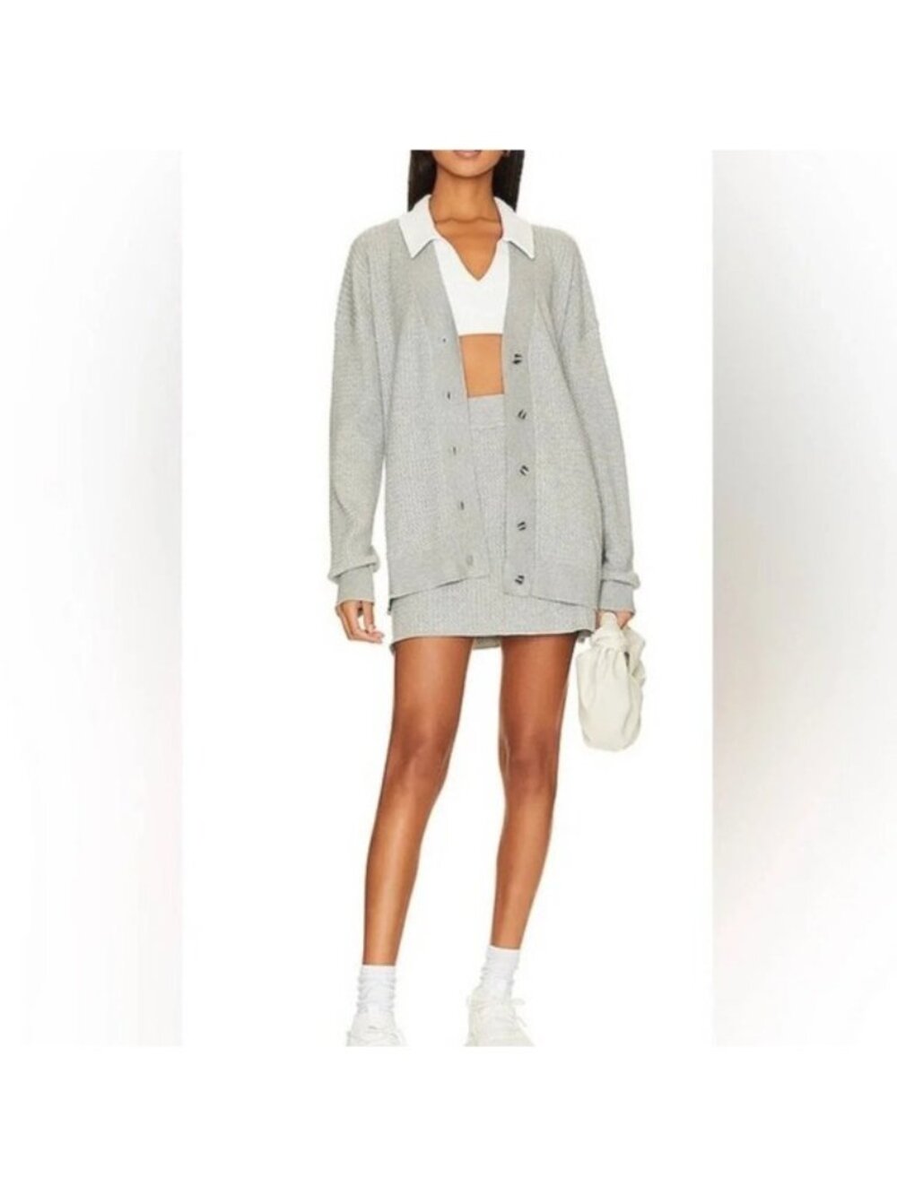 NEW WeWoreWhat Women's Size Large Gray Varsity Cardigan Sweater v6x